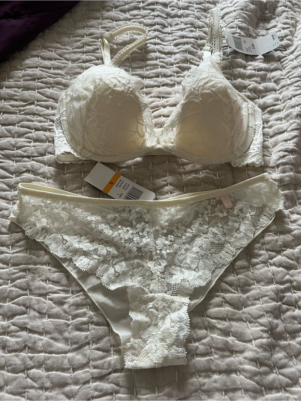 DKNY Cream Lace Underwire Bra & Lace Bikini Set